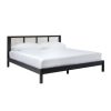 Boho Solid Wood Rattan Panel Headboard King Bedframe â€“ Black