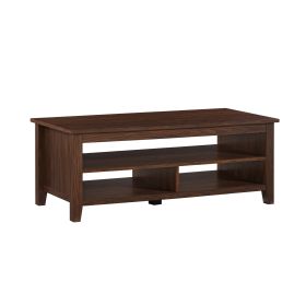 Coastal Grooved Panel Coffee Table with Lower Shelf â€“ Dark Walnut