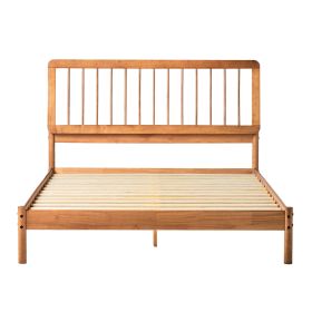 Mid-Century Modern Solid Wood Queen Spindle Bed â€“ Caramel