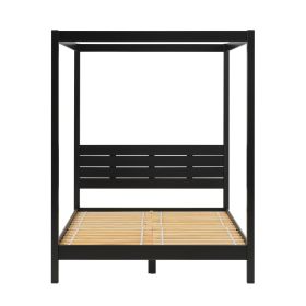 Modern Minimalist Boho Queen Canopy Bedframe â€“ Black