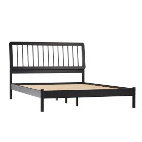 Mid-Century Modern Solid Wood Queen Spindle Bed â€“ Black