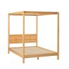 Modern Minimalist Boho Queen Canopy Bedframe â€“ Natural Pine