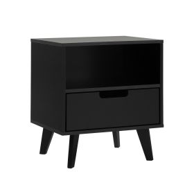 Modern 1-Drawer Nightstand with Open Cubby â€“ Black