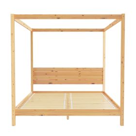 Modern Minimalist Boho King Canopy Bedframe â€“ Natural Pine