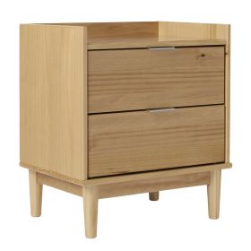 Mid-Century Modern 2-Drawer Solid Wood Nightstand â€“ Natural Pine