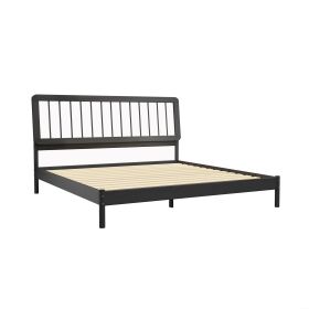 Mid-Century Modern Solid Wood King Spindle Bed â€“ Black