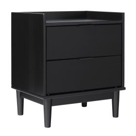 Mid-Century Modern 2-Drawer Solid Wood Nightstand â€“ Black