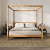 Modern Minimalist Boho King Canopy Bedframe â€“ Natural Pine
