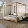 Modern Minimalist Boho King Canopy Bedframe â€“ Natural Pine
