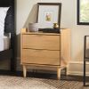 Mid-Century Modern 2-Drawer Solid Wood Nightstand â€“ Natural Pine