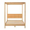 Modern Minimalist Boho Queen Canopy Bedframe â€“ Natural Pine