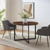 Mid-Century Modern Metal and Wood Round Dining Table â€“ Dark Walnut