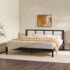 Boho Solid Wood Rattan Panel Headboard King Bedframe â€“ Black