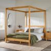 Modern Minimalist Boho Queen Canopy Bedframe â€“ Natural Pine