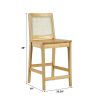 Transitional Solid Wood and Rattan Counter Stool, Set of 2, Natural