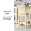 Transitional Solid Wood and Rattan Counter Stool, Set of 2, Natural