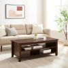 Coastal Grooved Panel Coffee Table with Lower Shelf â€“ Dark Walnut
