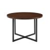 Mid-Century Modern Metal and Wood Round Dining Table â€“ Dark Walnut