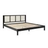Boho Solid Wood Rattan Panel Headboard King Bedframe â€“ Black