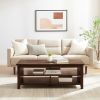 Coastal Grooved Panel Coffee Table with Lower Shelf â€“ Dark Walnut