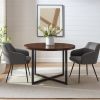 Mid-Century Modern Metal and Wood Round Dining Table â€“ Dark Walnut